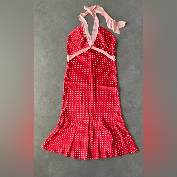 New Poleci Vintage Silk Women’s Slip On Neck Tie Red Polka Dot Dress Size 8 - Picture 13 of 16
